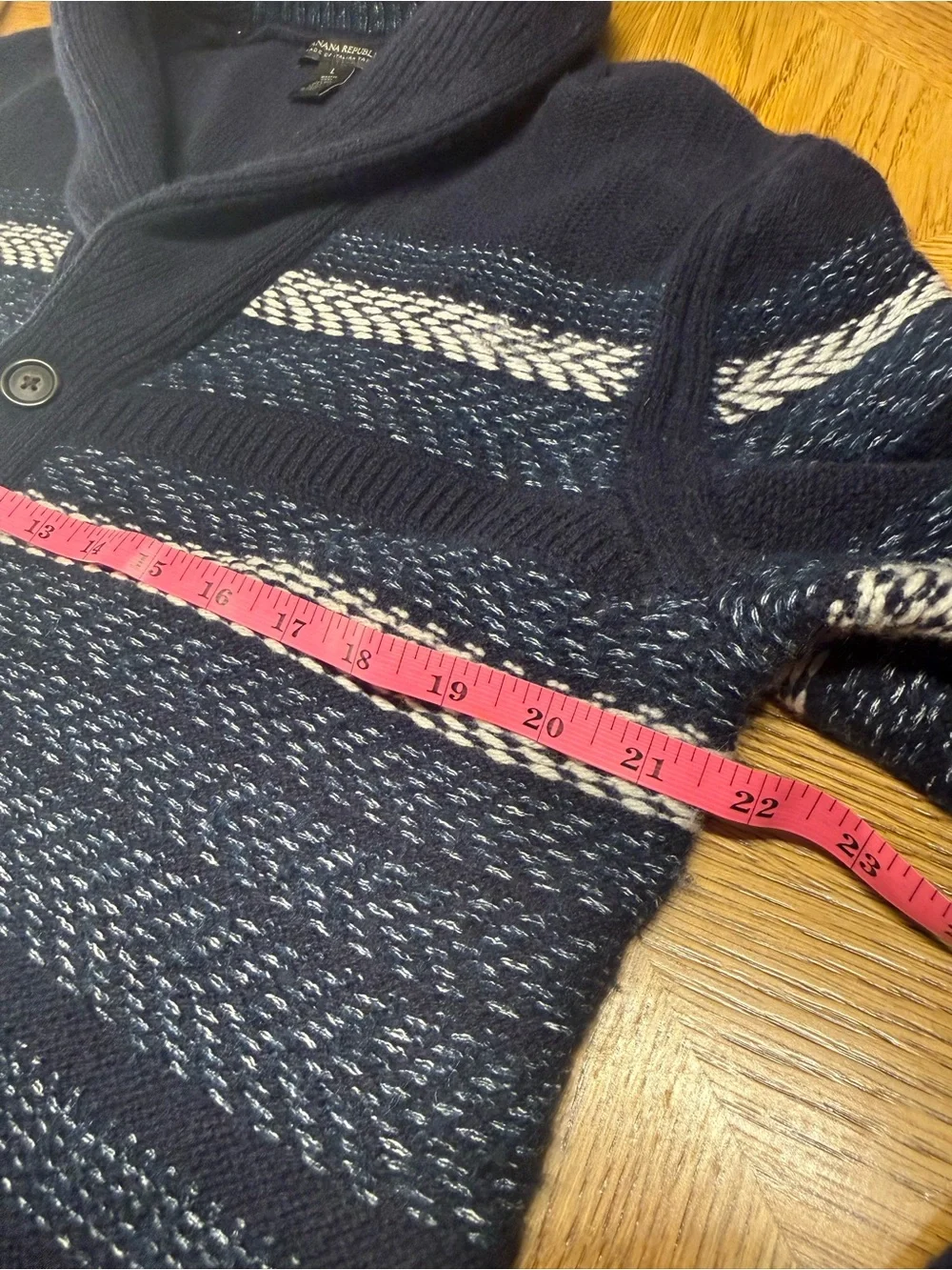 Banana Republic Wool Blend Navy Striped Fair Isle Shawl Collar Cardigan